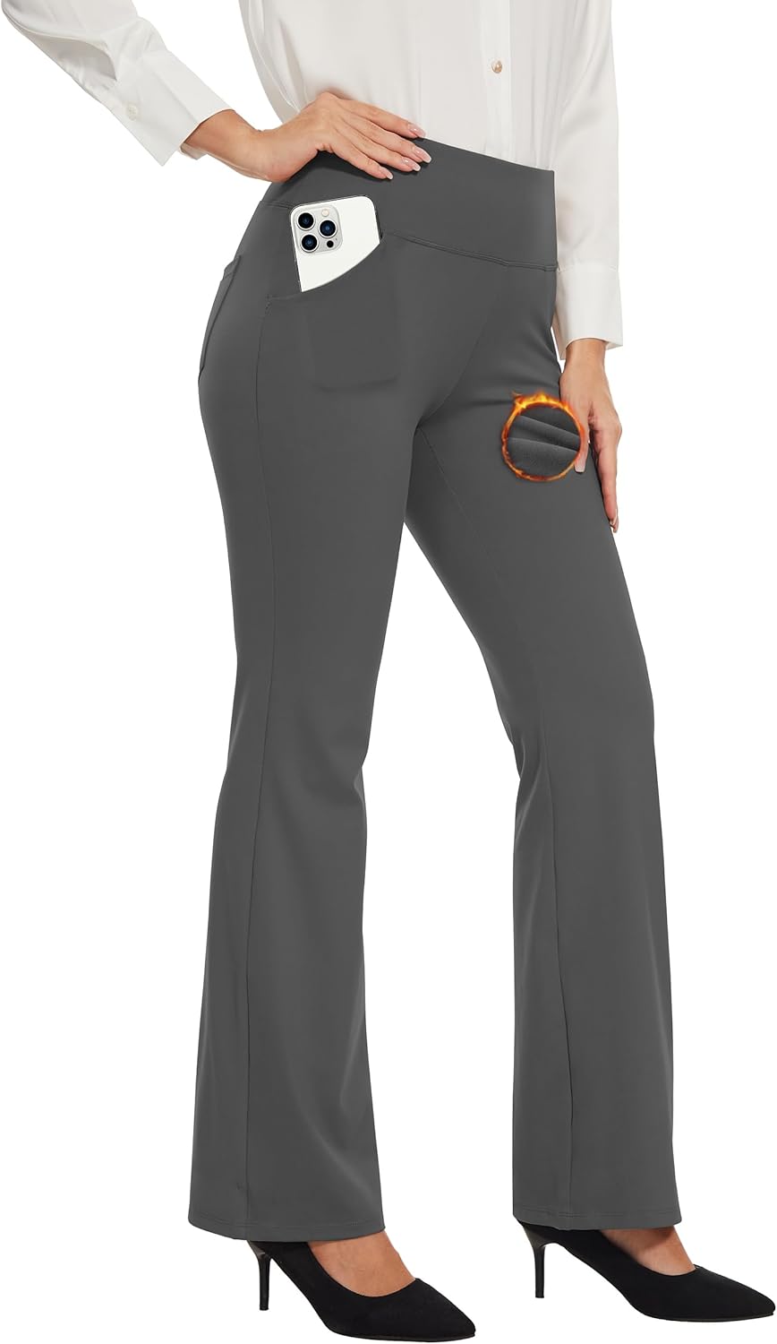 Desol Women's Fleece Lined Work Pants for Winter, Waterproof Thermal Flare Leggings with 4 Pockets, Cold Weather Duty Trouser