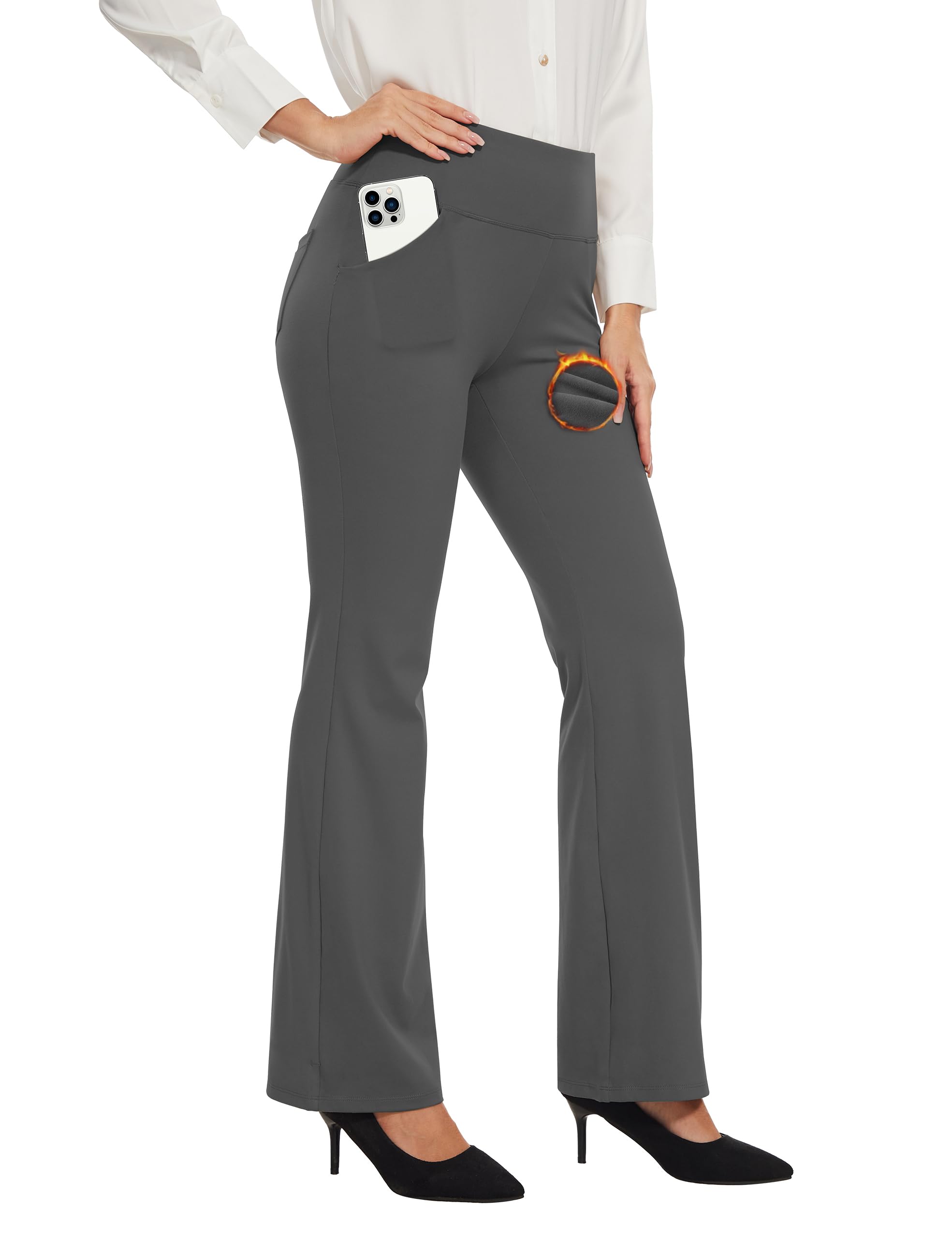 Desol Water Resistant Fleece Lined Flare Leggings for Women,Yoga Pants with 4 Pockets,Thermal Work Pants for Winter