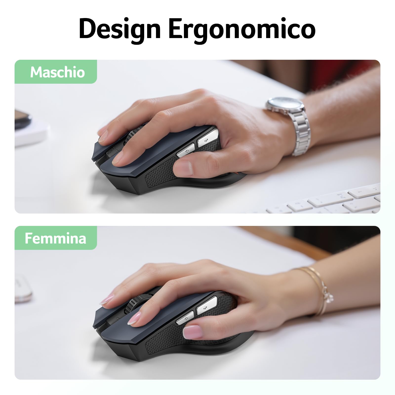 Acer Mouse Wireless Ergonomico, mouse computer ottico USB senza fili 2,4 GHz 1600 DPI regolabile 6 pulsanti