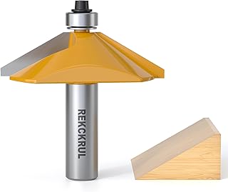 60 Degree Chamfer Router Bit with Bearing, 1/2 Inch Shank, 9/16 Inch Cutting Length, Carbide Tipped Woodworking Router Bits for Precision Edge Trimming