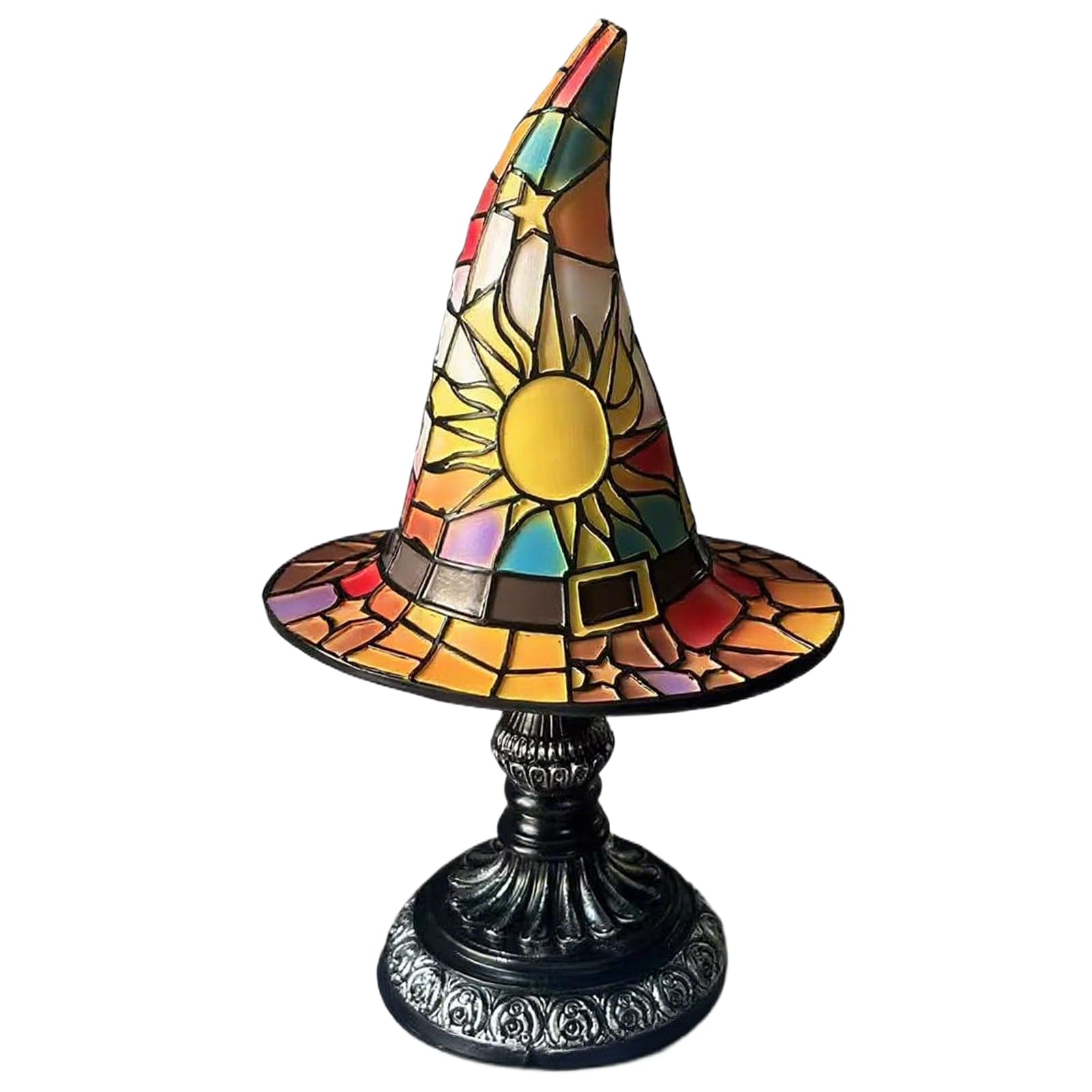 Hgzhnat Multi Witches Hat Bedside Lamp, Witch Lamps Stained Glass, Halloween Night Lights, Witch's Lamp, Handcrafted Resin Decors, Mysterious Charm Ambient Glows Bedroom Gothic Decors