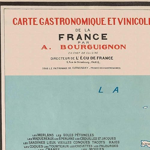 Vista 3 de Antiguos Maps Gourmet France, Comida francesa y vino - Gastronomique et Vinicole de la France par A. Bourguignon circa 1932 Decoración de pared