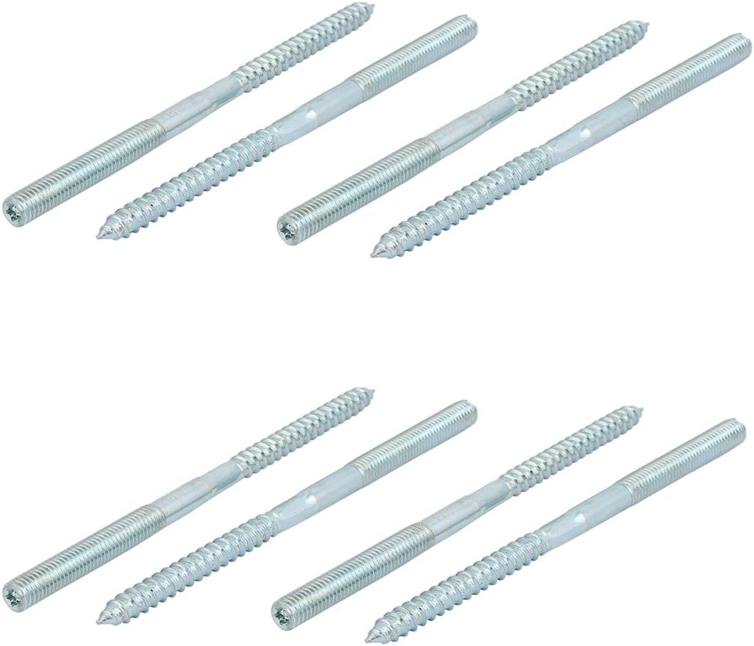 M8x140mm Carbon Home Hardware Steel Zinc Plated Dual End Hanger Bolt Screw Silver Tone 8pcs Model:26as330qo219