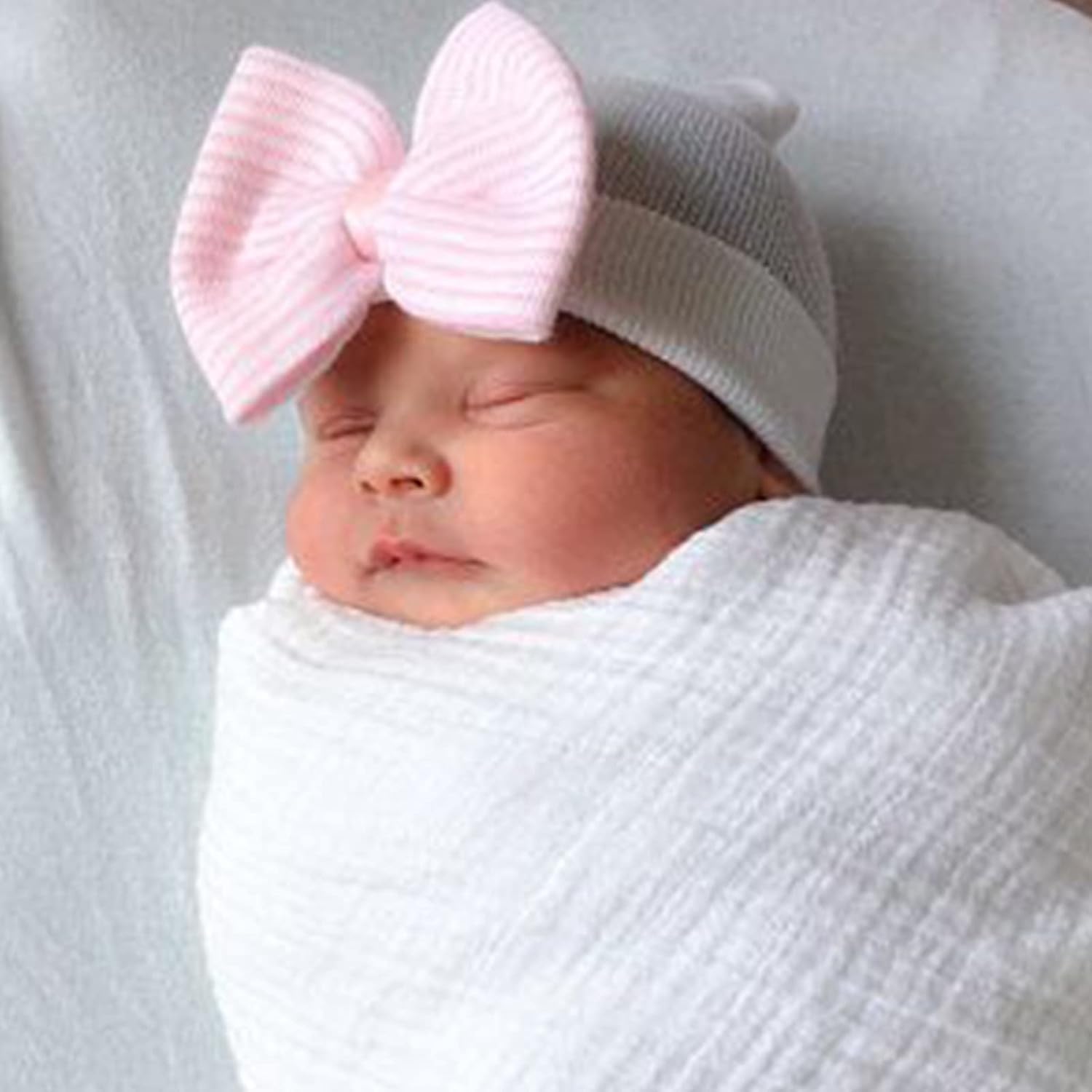 Newborn Baby Girl Hats with Bow No Scratch Cotton Toddler Infant Hat Beanie Caps Soft Newborn Hospital Hat 0-3 Months - Image 4