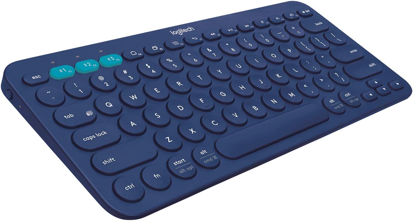 Logitech K380 Wireless Multi-Device Keyboard for Windows, Apple iOS, Apple TV Android or Chrome, Bluetooth, Compact Space-Saving Design, PC/Mac/Laptop/Smartphone/Tablet (Blue)