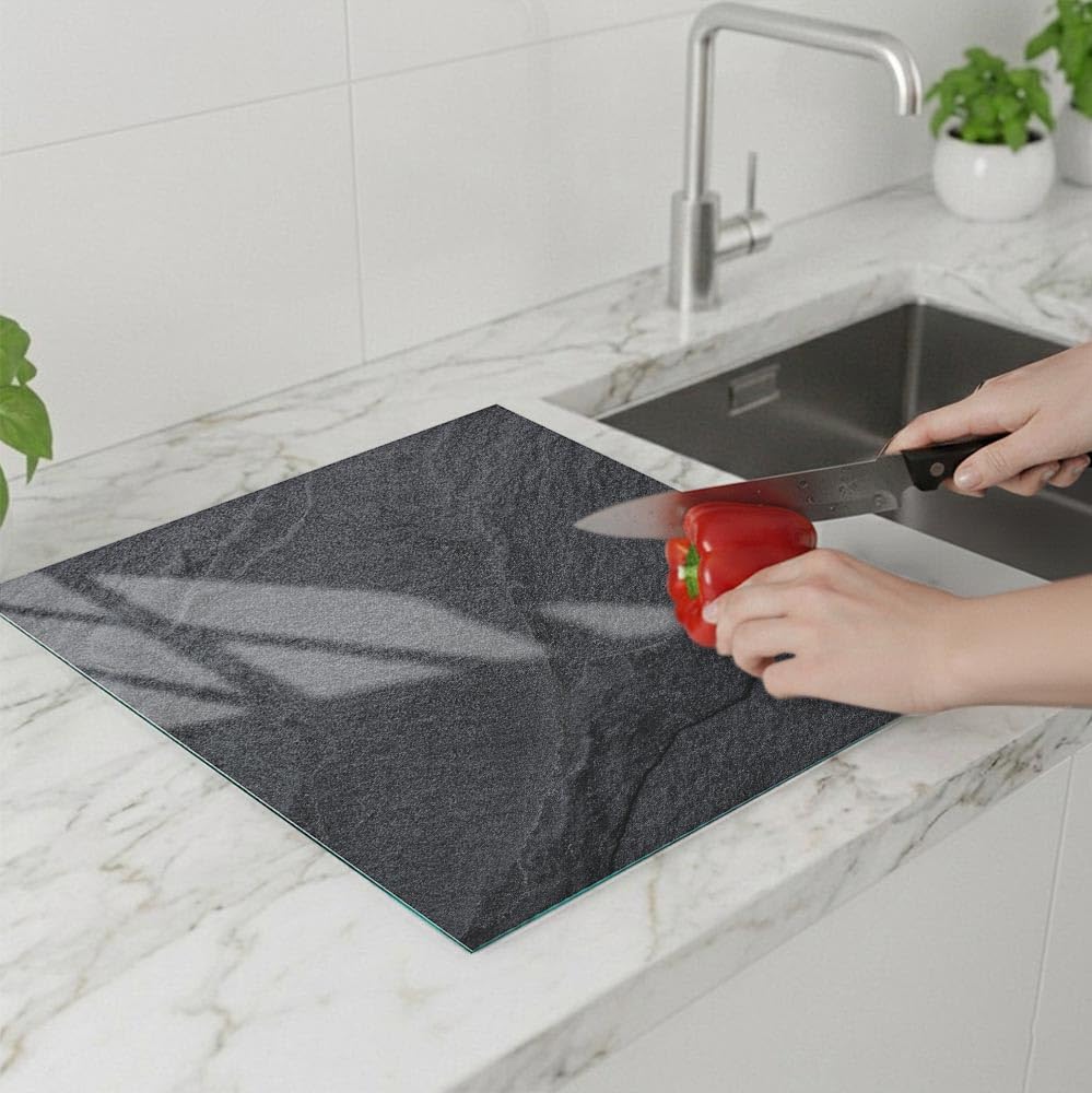 SFArt Protège-plaque 60x52 – Planche à découper en verre trempé 1 pièce – Induction & Vitrocéramique Obsidian