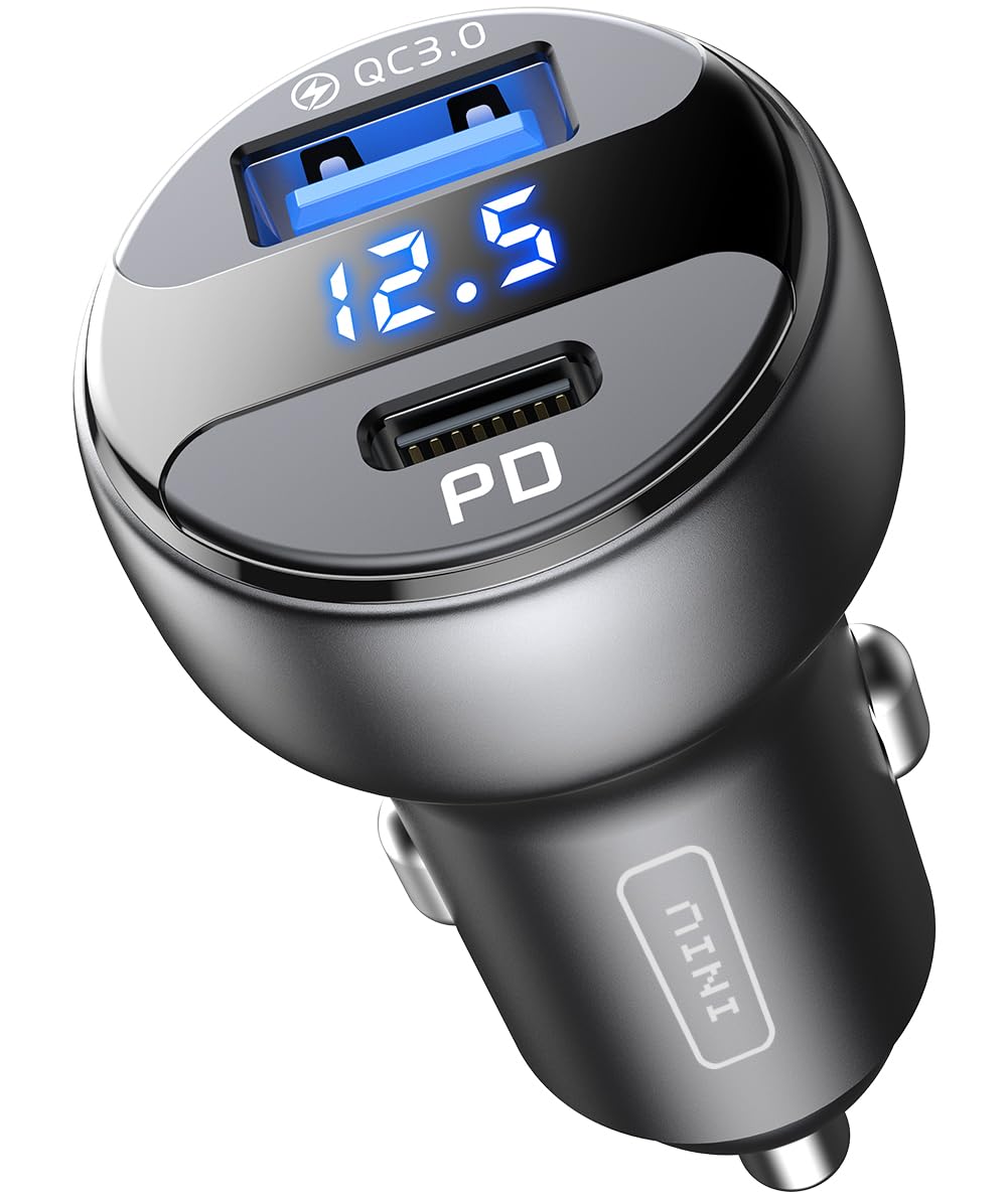 INIU USB C Car Charger, 66W Total Fast Charging Car Charger Adapter, All-Metal Mini PD QC 3.0 Dual Port [ USBC + USB A] for iPhone 16 15 14 13 12 11 Pro Max iPad Samsung S21 S20 MacBook Airpods Laptop