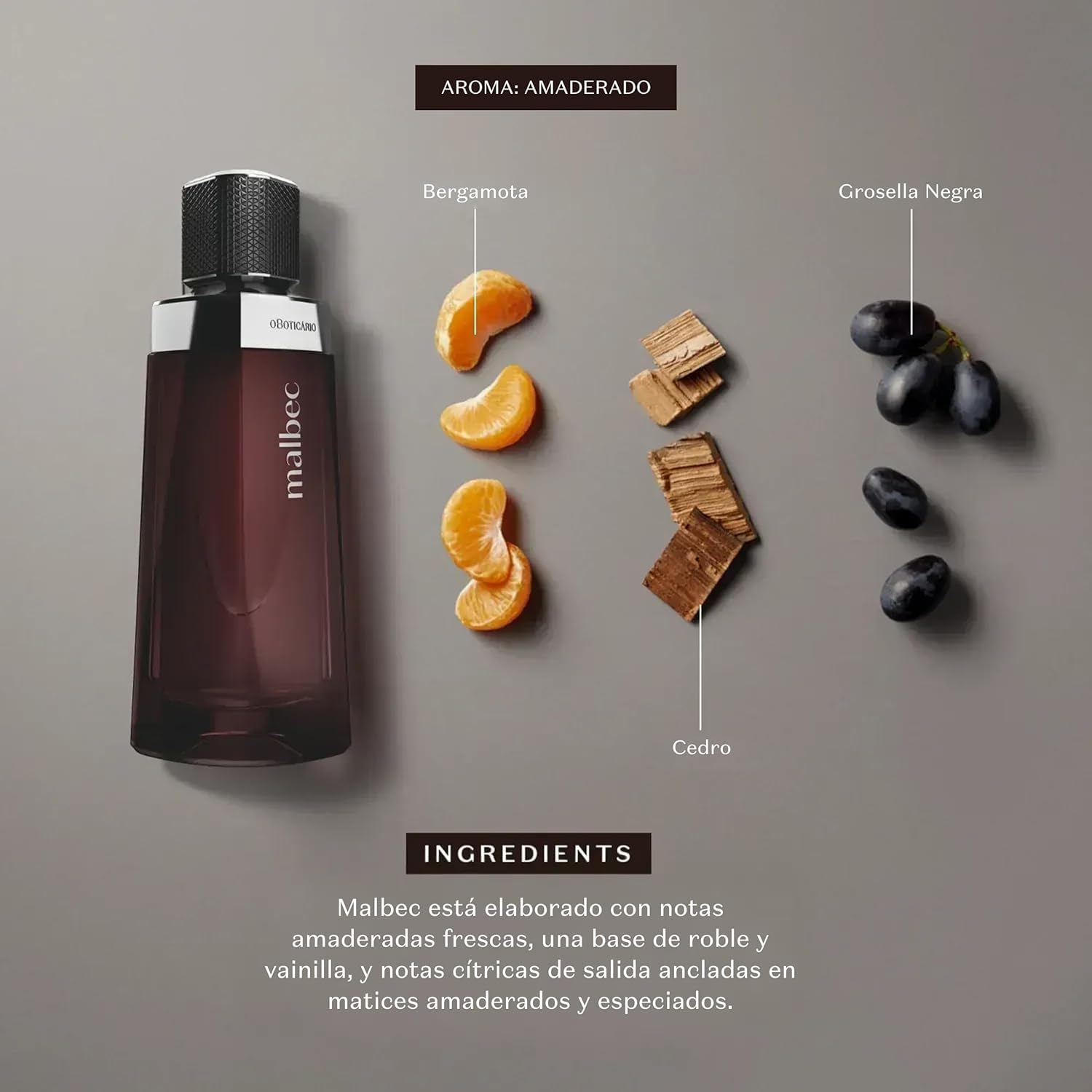 O Boticário | Malbec | Cofre Regalo Hombre | Perfume EDT + Gel Ducha | Cofre Regalo Hombre | Malbec Perfume EDT 100ml + Gel de Ducha 250g | Alcohol vínico | Vegano