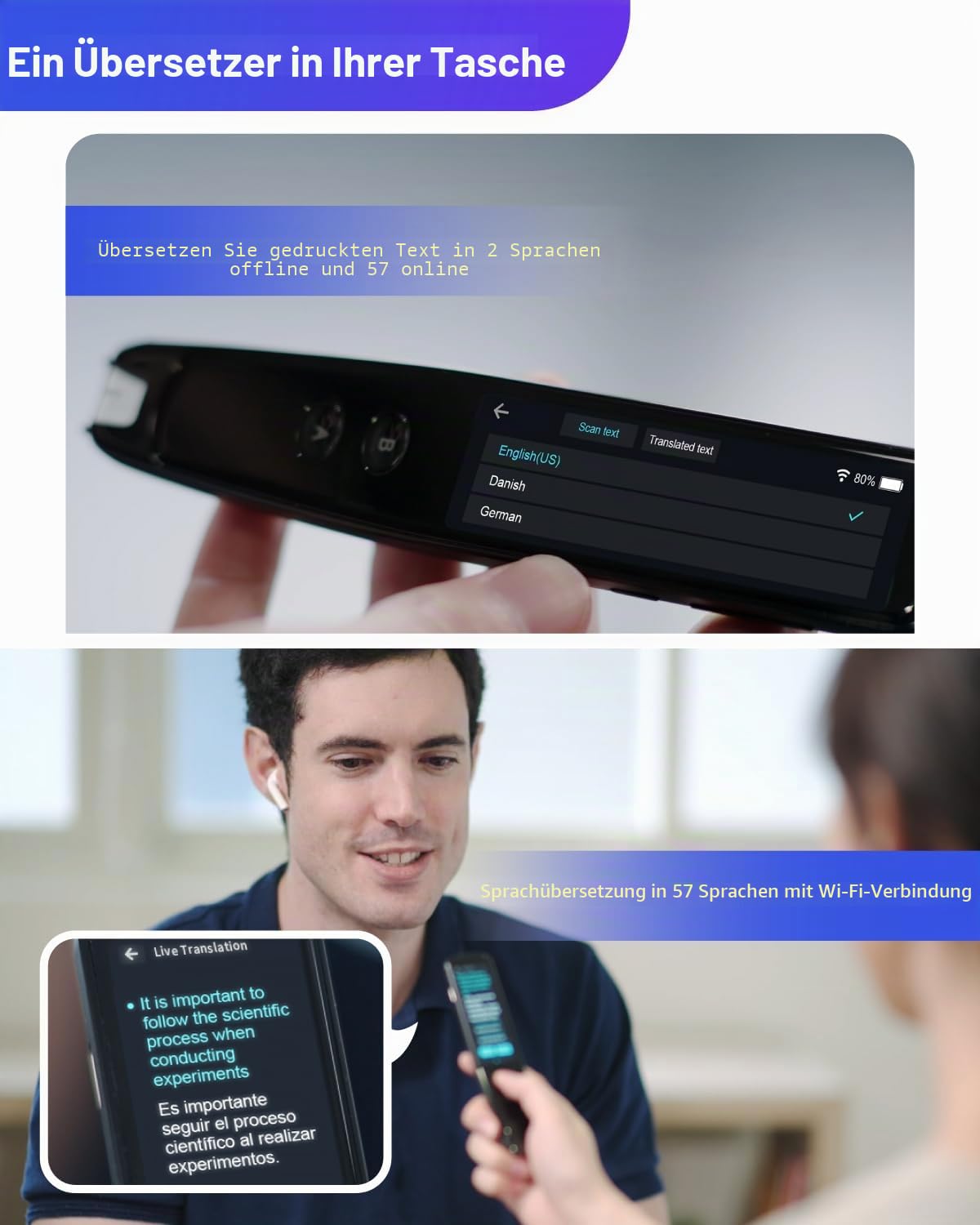 PenPower WorldPenScan Go Digitaler Textmarker, Lesestift und mehrsprachiger tragbarer Übersetzer Sprache/Scan-to-Text, Sprache/Scan-Übersetzung Alles in einem