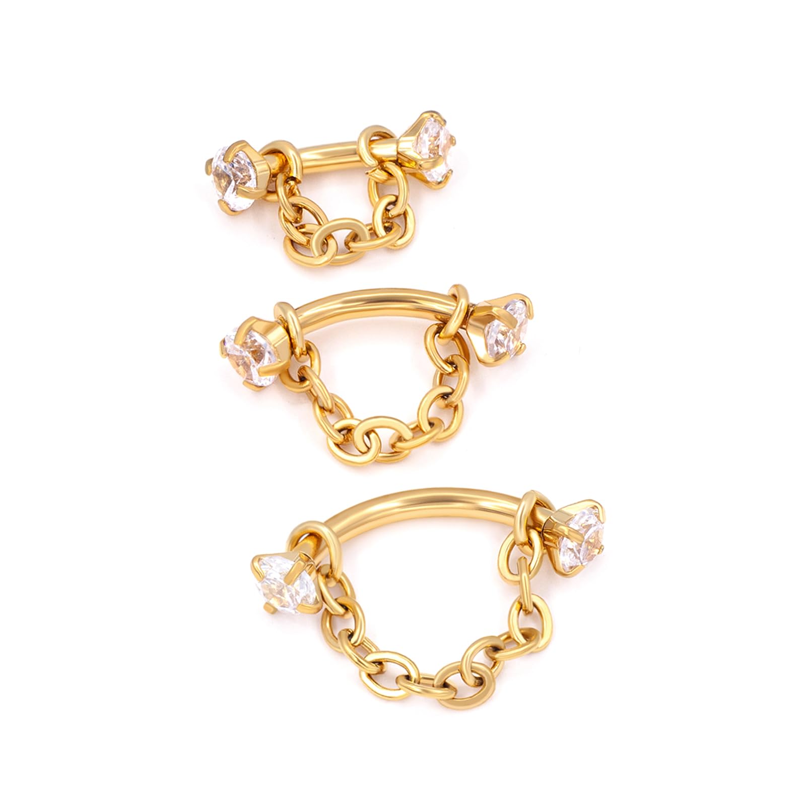 3 Pcs 316L Stainless Steel 16G Tragus Helix Rook Piercing Jewelry with Chain, Cartilage Earrings for Women, Belly Button Ring Vertical Labret Lip Piercing Jewelry