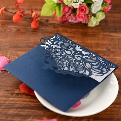 Vista 21 de FOMTOR Paquete de 50 invitaciones cortadas con láser, kit de tarjetas de invitaciones de boda con papel imprimible en blanco y sobres para bodas