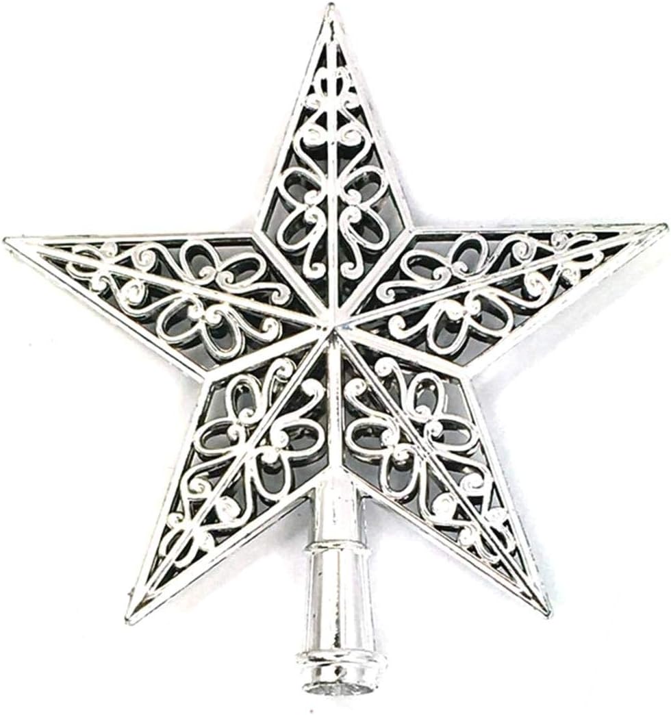 Christmas Tree Top Decoration Christmas Tree Silver Star Topper Plastic Hollow Star Ornament