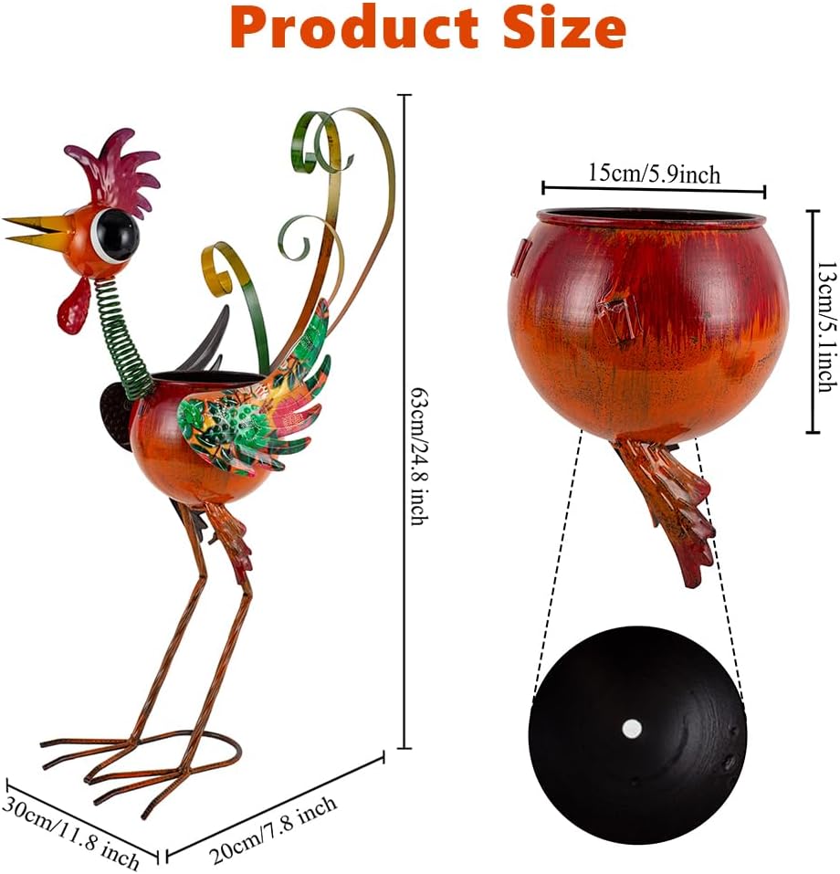 Rooster Decor Outdoor Planter,24.8 Inch Tall Metal Yard Decor Planters for Outdoor Plants, Weather-Resistant Outdoor Flower Pots for Garden Patio Porch Decor