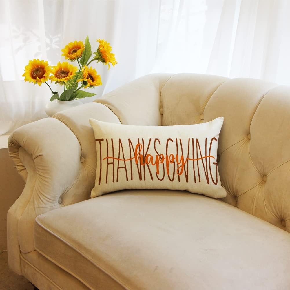 Ogiselestyle Happy Thanksgiving Lumbar Throw Pillow Covers, 12 x 20 Inch Farmhouse Thanksgiving Holiday Cushion Case Decoration for Sofa Couch - Image 5