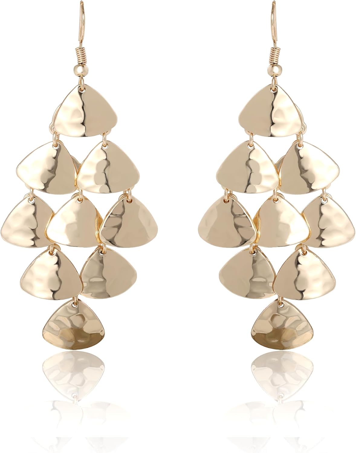 BCBG Generation Gold Chandelier Dangle Valentines Earrings for Women – Tiered Triangle Drop Earrings with Textured Finish