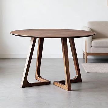 Farmhouse Dining Table,Round Dinner Table for 4, Rustic Round Dining Room Table Peut accueillir 2 a 4 personnes, meubles de Cuisine et de Salle a MangerWalnut Color,90 * 90 * 75cm