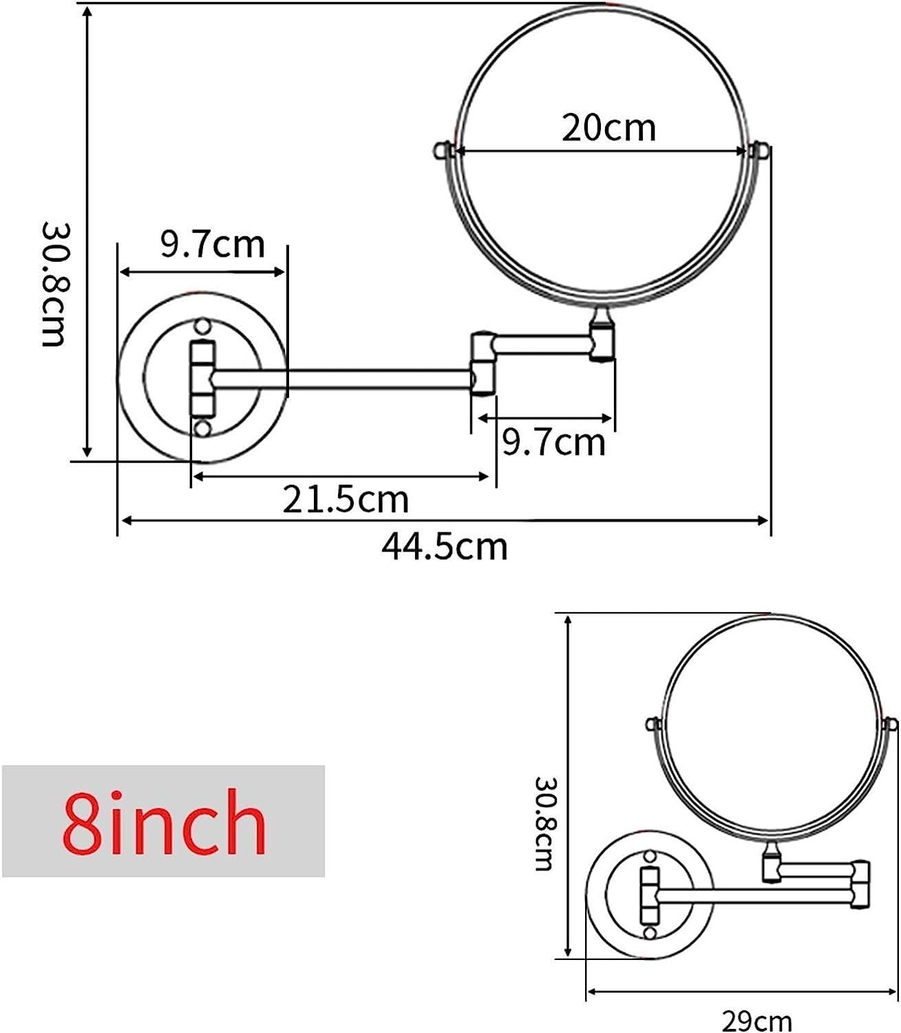 Vergrößerungsspiegel zur Wandmontage für Make-up und Rasur, doppelseitiges rundes Design