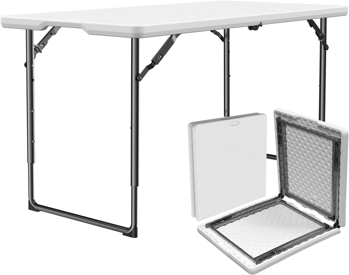4FT Folding Table - Portable Plastic Fold-in-Half Table for Indoor/Outdoor Use, Picnic, Dining, Easy Storage