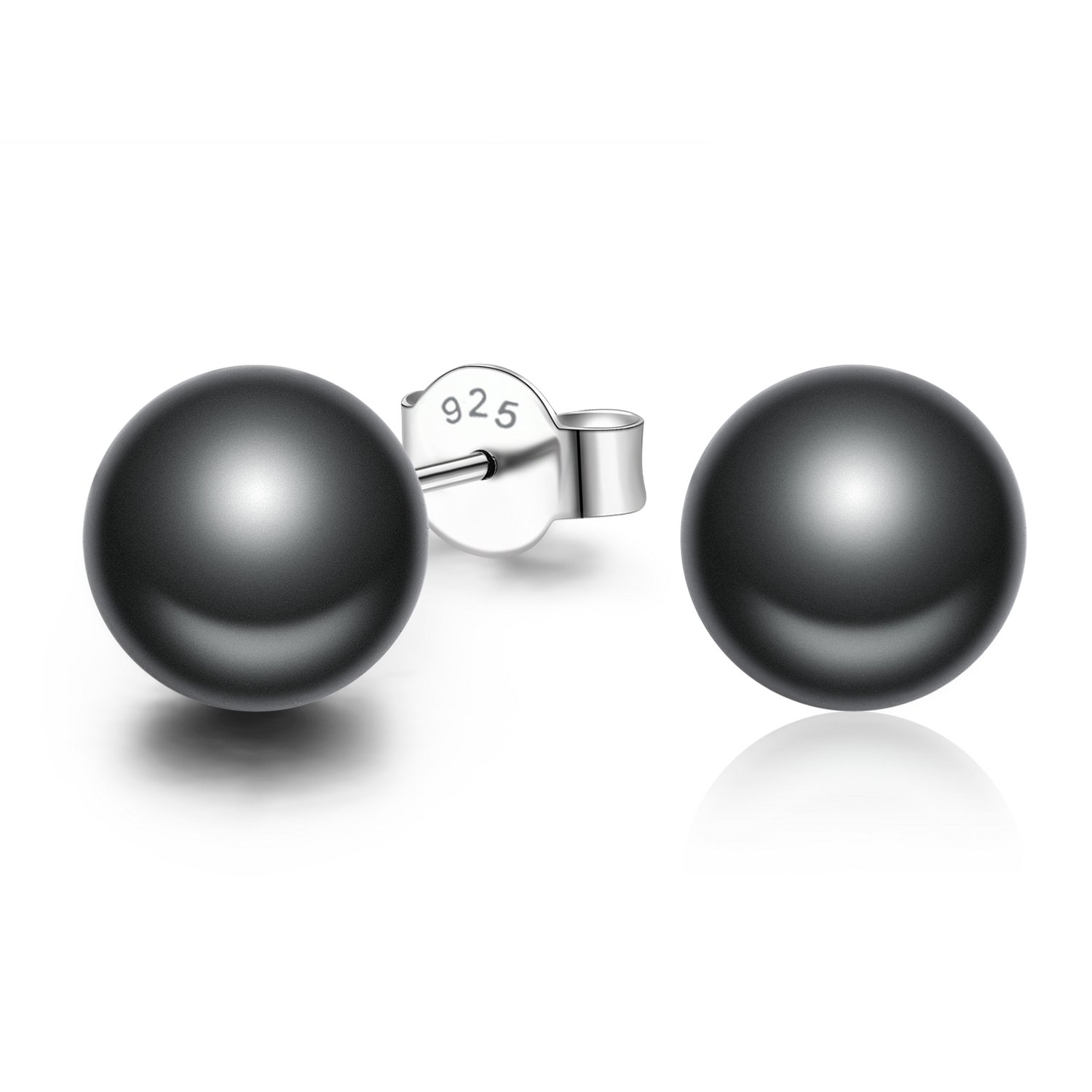 IRIS GEMMA Women 925 Sterling Silver Earring Sets SWAROVSKI Crystal Pearl Button Ball Stud Earrings for Women (Black)