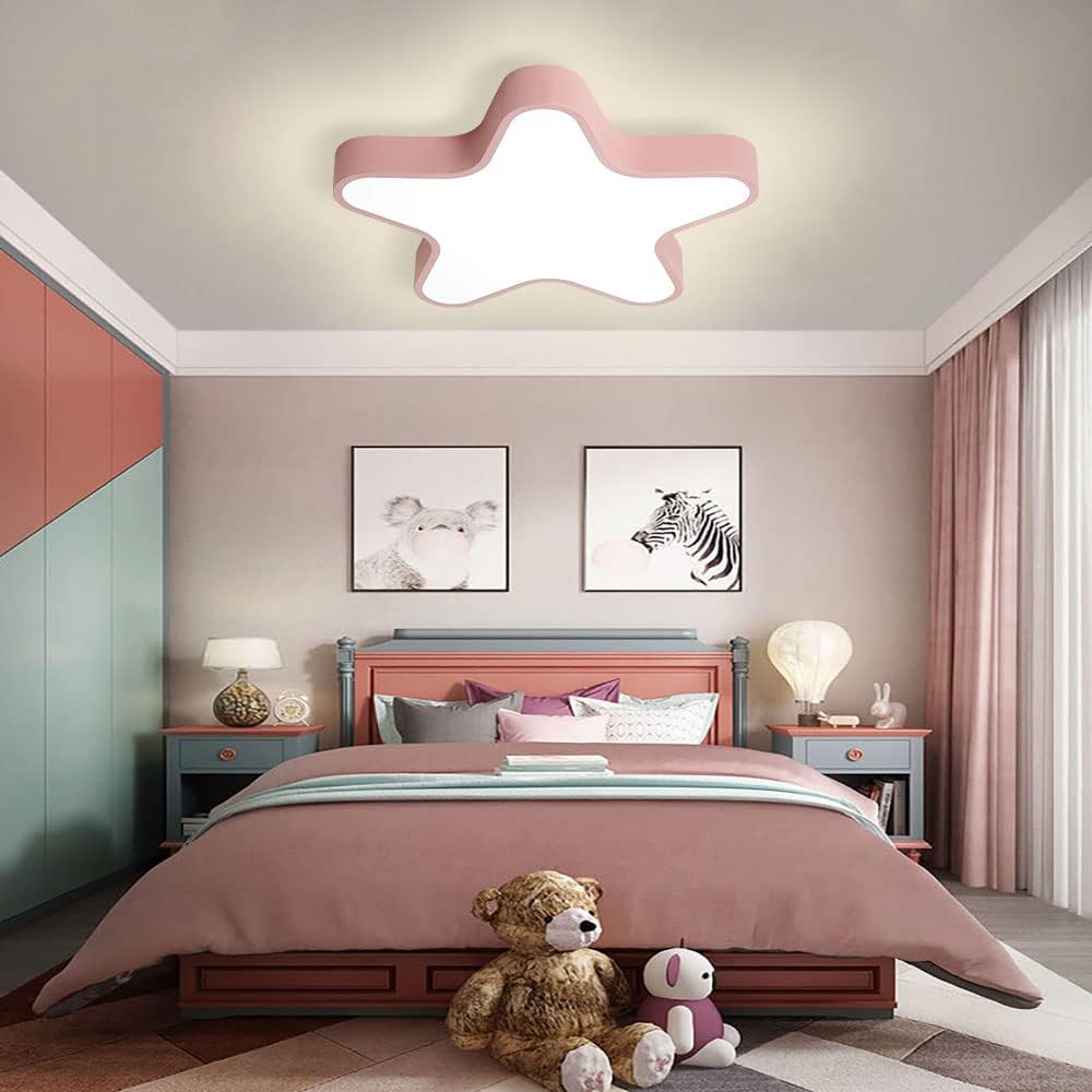 LED Ceiling Light Fixture, Modern Pentagram Recessed Ceiling Lights, 3000K-6000K Dimmable Light, Close to Lighting Flush Mount Living Room Pendant Lamps (Pink, 12inch)