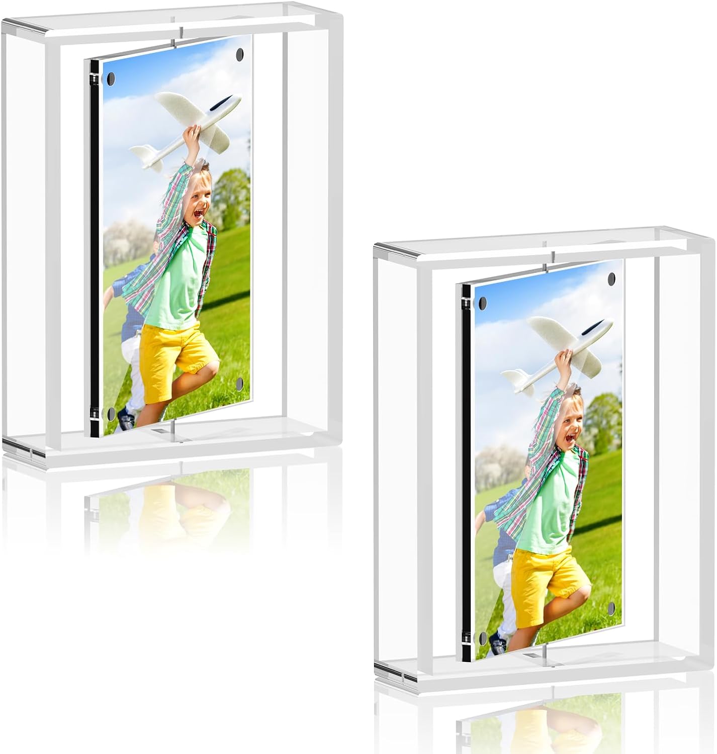PPH-Sisy 5x7 Acrylic Magnetic Picture Frame 2 Pack, Double Sided 360° Rotating Clear Photo Frame, Frameless Desktop Display for Home Office Decor, Wedding Birthday Graduation Gift