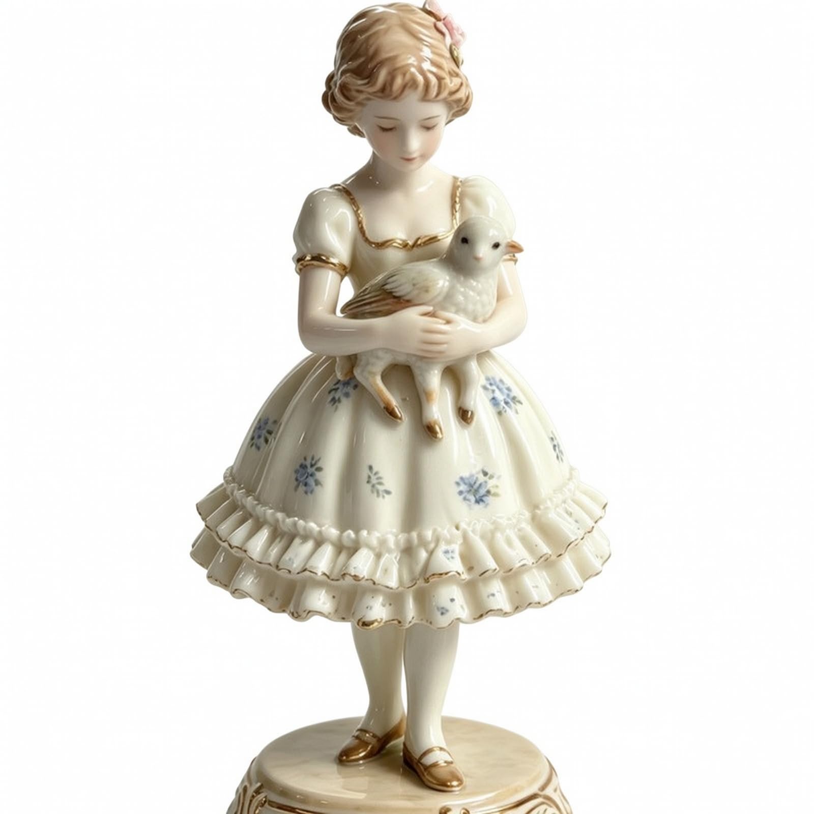 LOVIVER Figurine Fille Oiseau Romantique Figurine en Céramique Émaillée Robe à Détails Floraux pr Chambre à Ccher