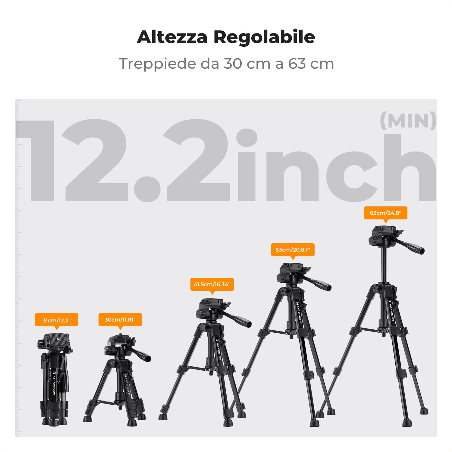 K&F CONCEPT Mini Treppiede per Fotocamera 64CM, Treppiede da Tavolo in Alluminio con Telecomando, Mini Travel Tripod S233A0, Treppiede Piccolo per DSLR, VCR, Cellulari, Proiettori e Telescopi, ecc.