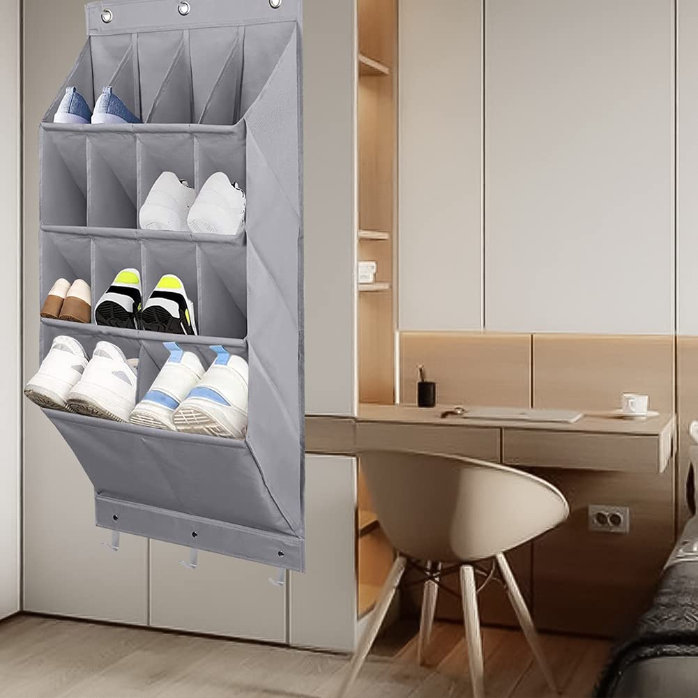 Zapatero para colgar en la puerta con 14 compartimentos, ahorro de espacio, para dormitorio, solución de almacenamiento eficiente de zapatos, maximiza el espacio