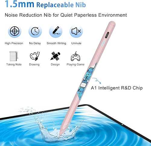 Miniatura 9 de Lápiz para iPad de 11 generación, lápiz capacitivo para iPad A16 2018-2025 con rechazo de palma y magnético -Adsorción y Sensación de inclinación,