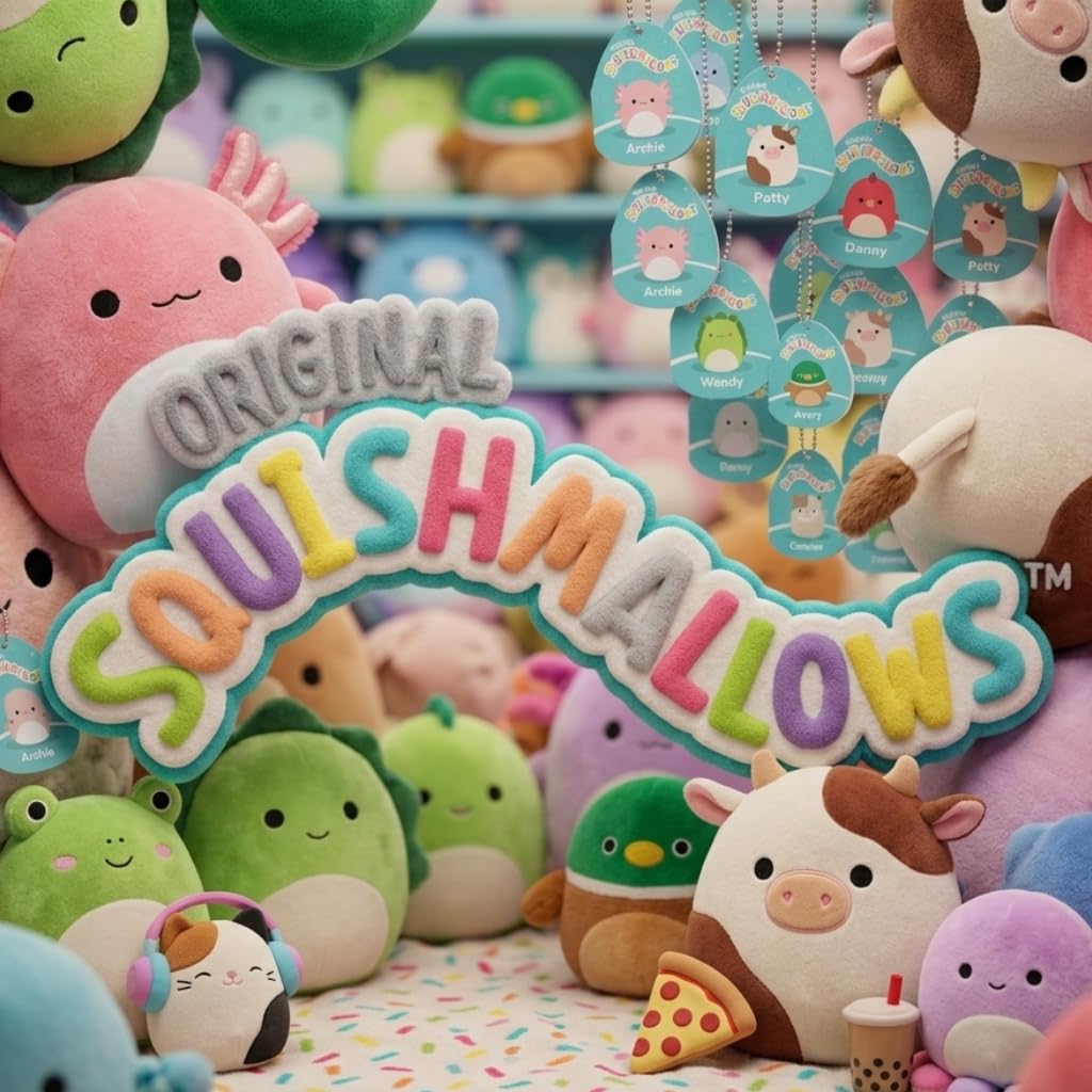 5-częściowy zestaw maseczek do twarzy Squishmallows - kokos, truskawka, mango, jagoda i arbuz, idealne na nocowanie dla dziewcząt lub zabawne piżamy.