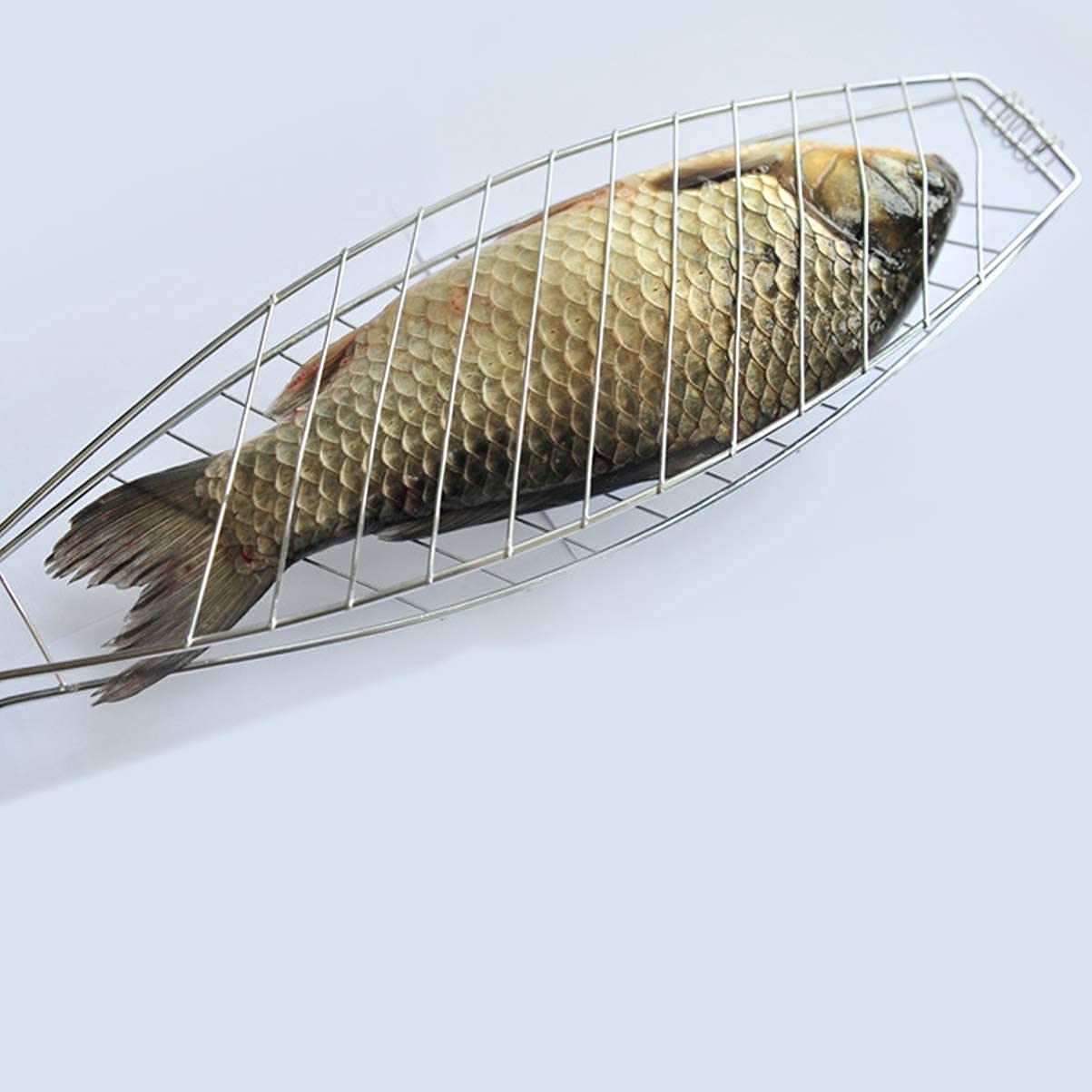 4er-Set Fischgriller Mit Holzgriff, Fischhalter Fischwender Fischgrill Metall BBQ Fischbräter Gemüsekorb, Tragbar Edelstahl Fischgrillzange Fischkorb Für Fleisch, Steak, Garnelen