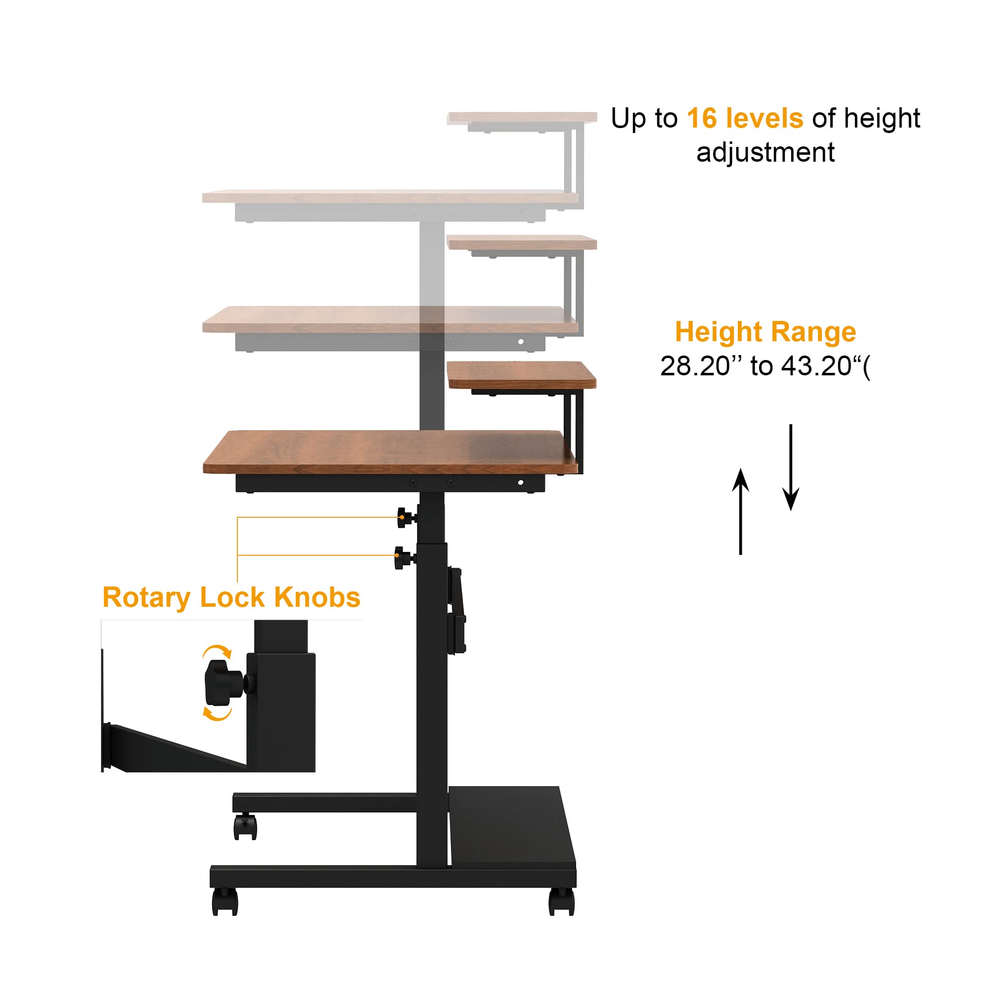 DESIGNA Height Adjustable Stand Up Computer Desk, 41'' Mobile Standing