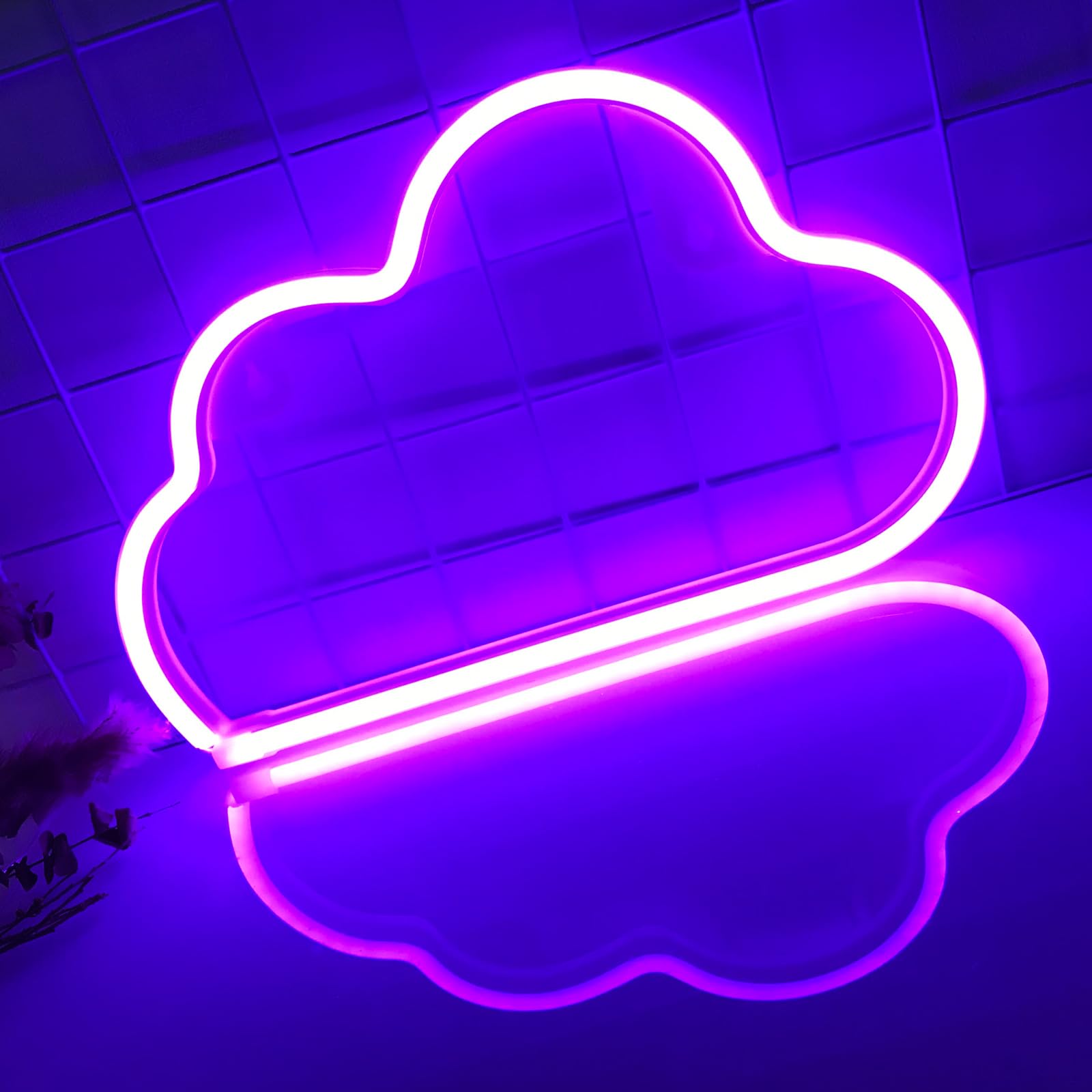 Cloud Light Neon Sign -USB or Battery Operated LED Signs Neon Lights for Bedroom | Neon Signs for Wall Decor Birthday Wedding Party Halloween Christmas Room Decorations (Purple) — image 1