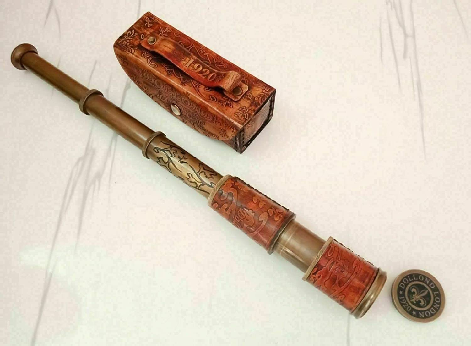 THE ART Vintage Brass Telescope Dollond London 1915 | Martine | Antique | Full Functional | 20 Inch Brown