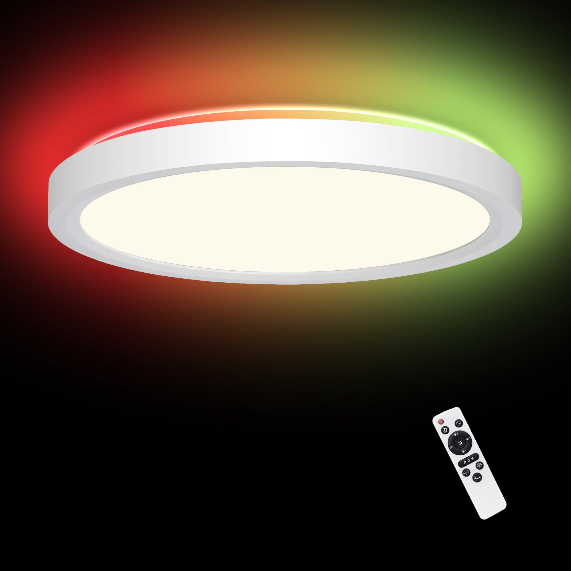 Aulaiyi LED Deckenleuchte Dimmbar 30CM, 24W 2400LM RGB Deckenlampe Farbwechsel mit Fernbedienung, 2700K-6500K Flach Badezimmer Lampe Decke für Bad Kinderzimmer Schlafzimmer Wohnzimmer, Rund
