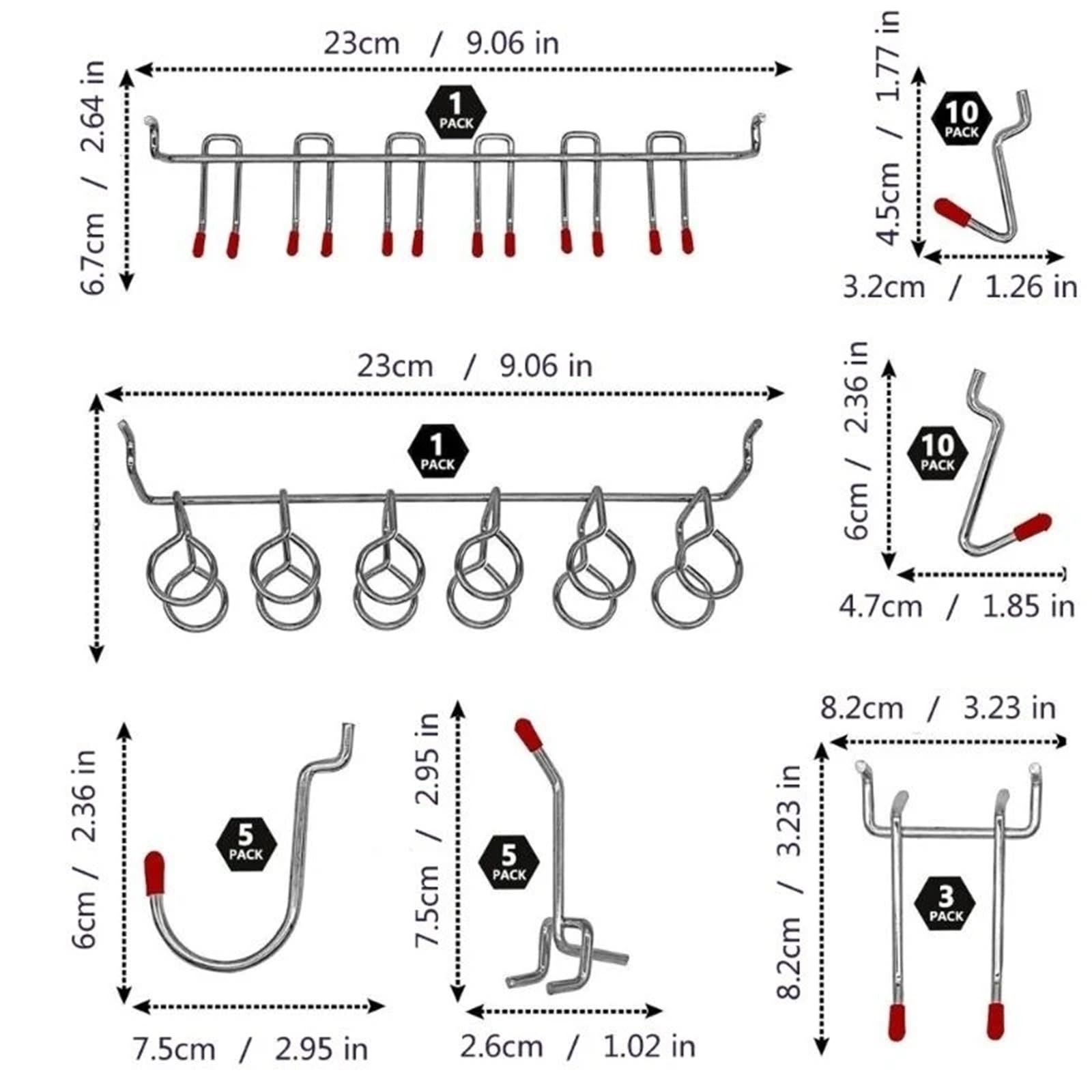Assortimento di ganci for pannelli forati da 114 pezzi Per Casa | Con set di contenitori in metallo, serrature con pioli for organizzare gli strumenti del sistema di archiviazione