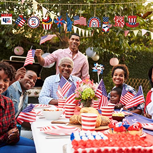 36 Pcs Patriotic Decor 4Th Of July Wood Hanging Ornament For Tree Independence Wooden Ornaments With Ropes Star Usa Flag Gnome Red White And Blue Decorations For Independence Memorial Day (Stylish) #TOP3
