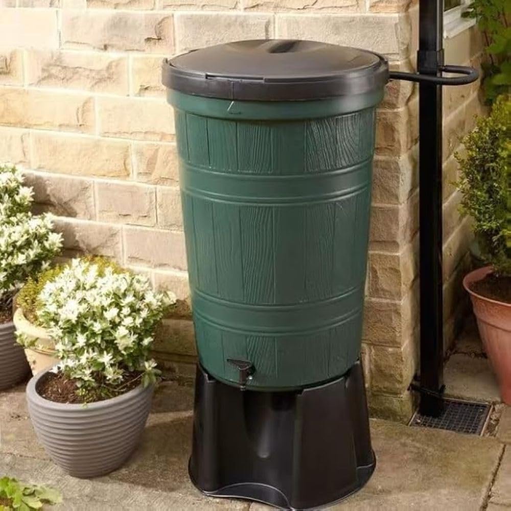 Water Butts Direct Green 200L Garden Water Butt Rainwater Harvesting System With Stand, Tap, Lid And Diverter - Recycled Plastic Water Storage - Eco Friendly Rain Collector- Includes A Free 500Ml Water Butt Treatment