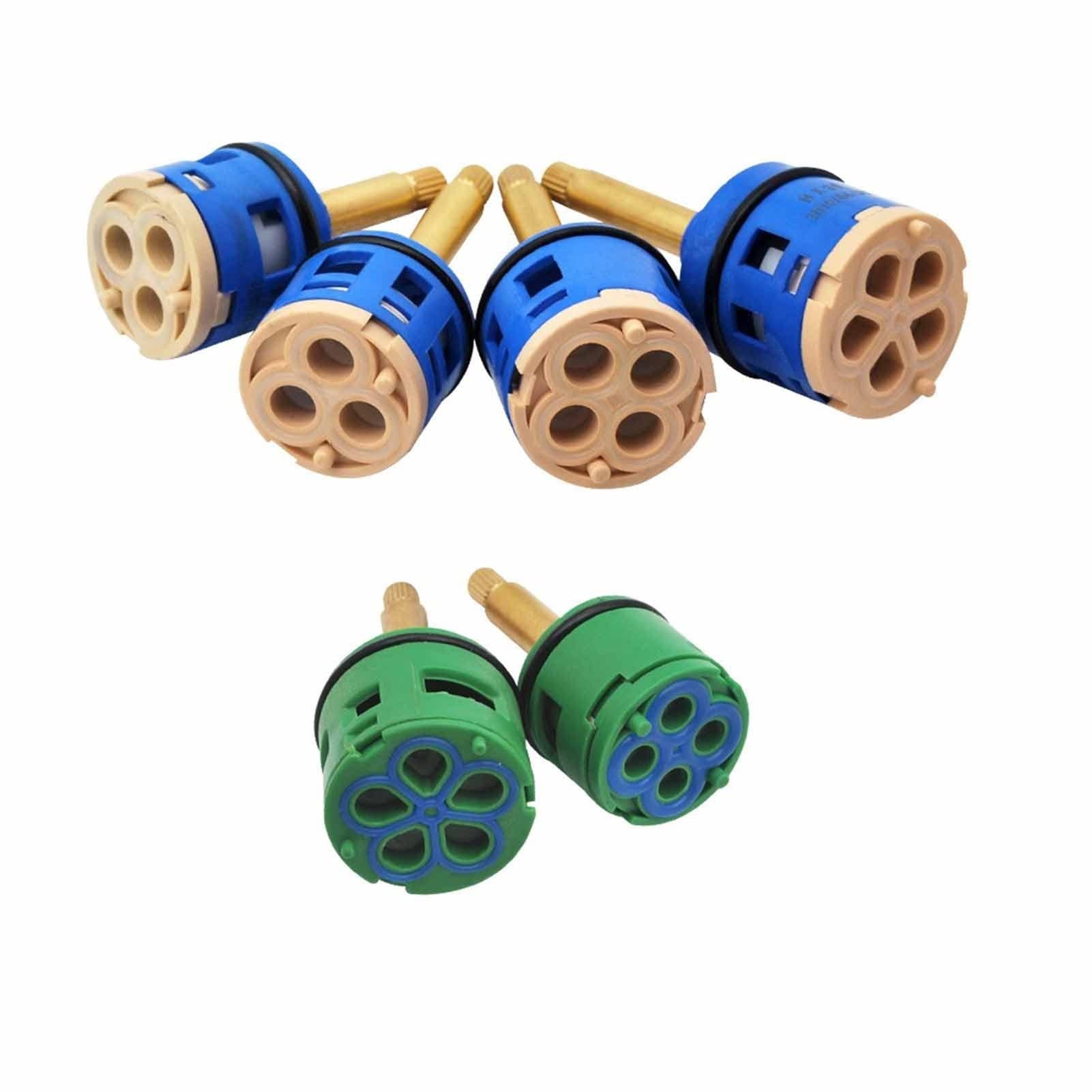 Cartucho de cerámica de 35 mm y 40 mm de repuesto para grifos de cocina y baño, ahorro de agua, 4 vías de largo, color azul, repuesto de válvula de grifo