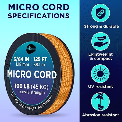 Miniatura 4 de TECEUM Micro Paracord  0.046 in x 125 pies  Micro cable de utilidad  Cuerda de paracaídas trenzada fina  Lo mejor para manualidades, proyectos de