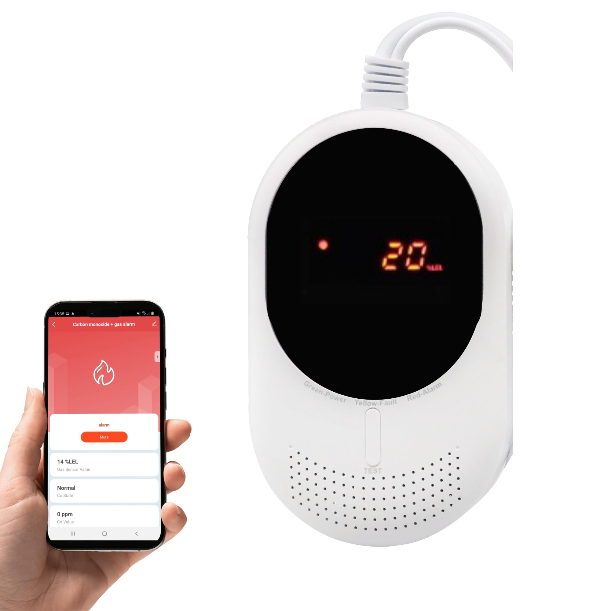 Rilevatore Wi-Fi di Gas e Monossido di Carbonio, Allarme Sonoro, Monitoraggio App Smart Life, Certificato EN50291 e EN50194 (Gas e Monossido di carbonio (CO))