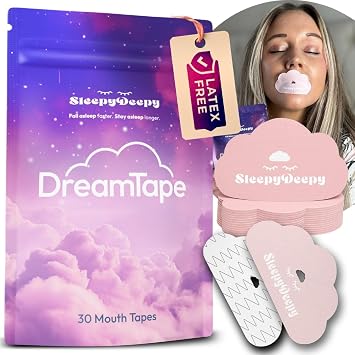 DreamTape Hypoallergenic Mouth Tape for Deep Sleep | Supports Nasal Breathing & Snore Reduction 30 Sleep Strips in Resealable Pouch Pink