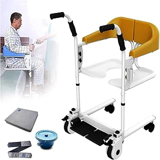 CHENLIU Silla de Ruedas de Transporte de Acero, Elevador de Pacientes móvil, Ducha de Cama para discapacitados con división de 180°, Color Amarillo