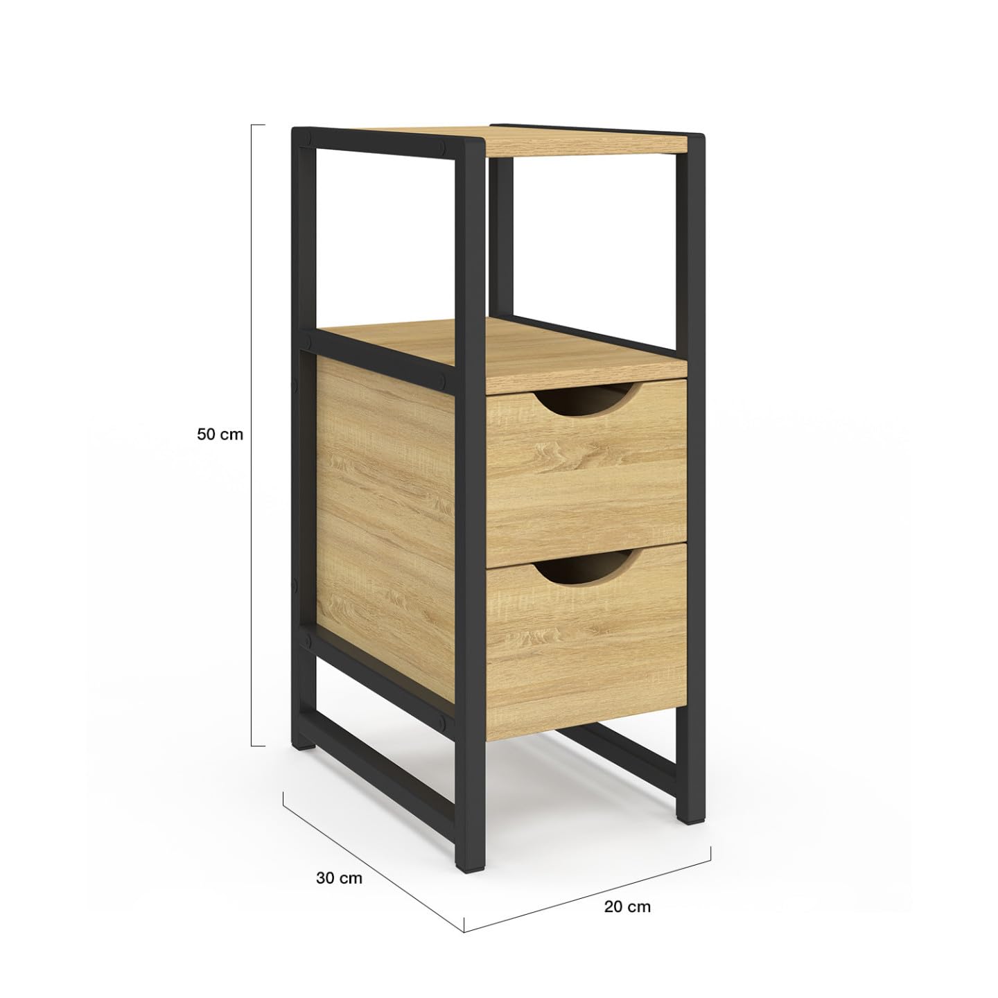 IDMarket - Lot de 2 Tables de Chevet Detroit 2 tiroirs et 1 Niche Bois et métal Noir Design Industriel