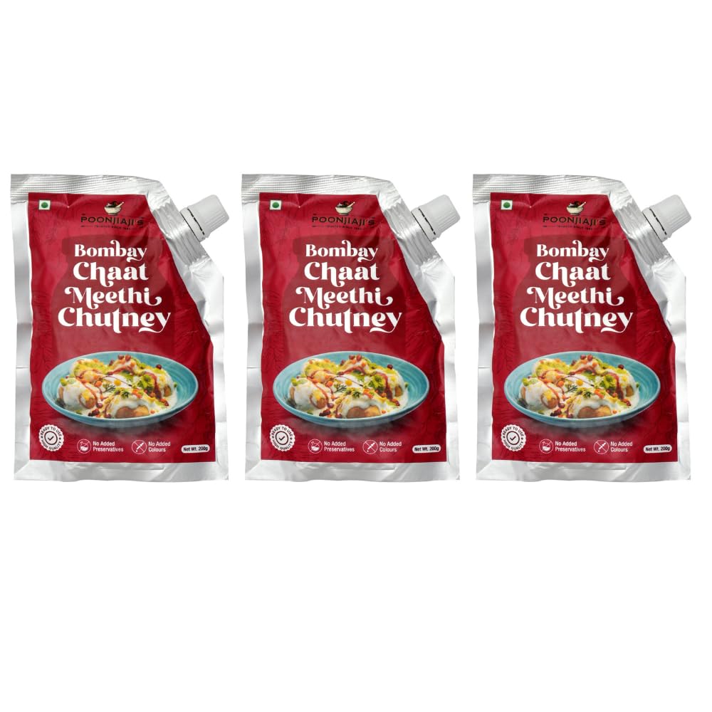 POONJIAJIS Bombay Chaat Meethi Chutney 200 Gram, Pack of 3 | Ready to Eat | Chatpati Sweet n Tangy Tamarind Date Sauce | Perfect Dip for All Indian Snacks | No Preservatives (B0BTSC9MR2) Amazon Price History, Amazon Price Tracker