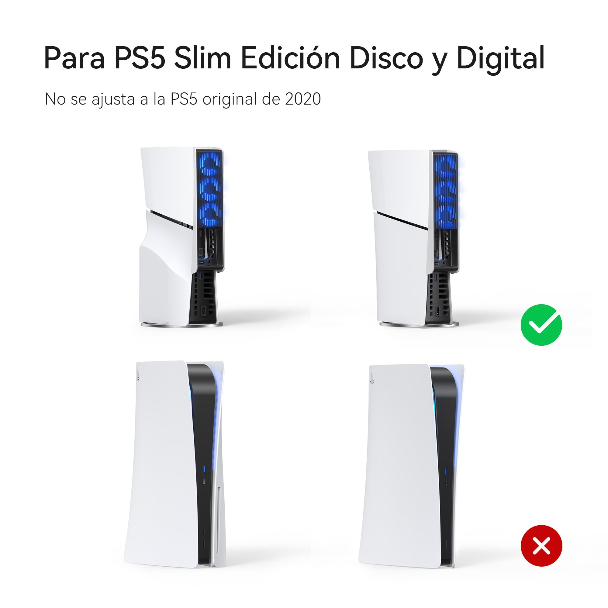 KIWIHOME Ventilador de Refrigeración para PS5 Slim, Con Ajuste de Velocidad Auto, Accesorios de Refrigeración Silenciosos con LED y USB3.0 Externo, para Disc y Ediciones Digitales, No para PS5 Pro