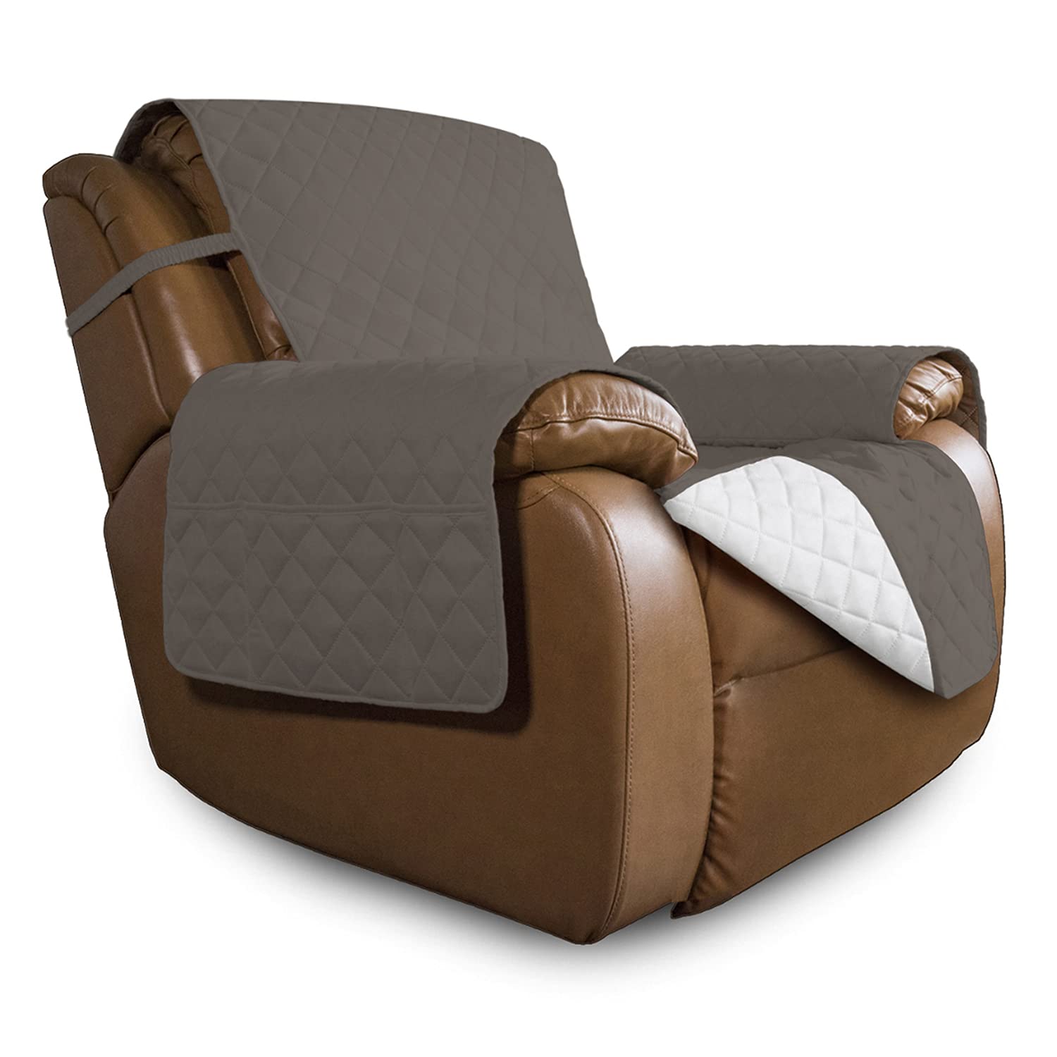 Easy-Going Reversible Couch Cover, Oversized Recliner, Taupe/Ivory