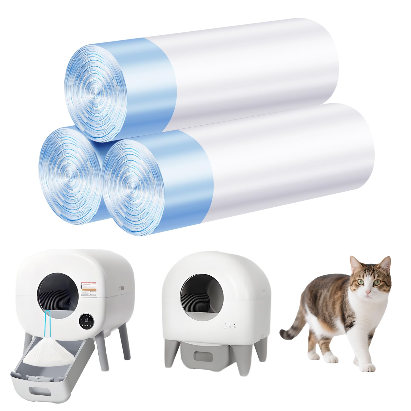 Cat Litter Bags 60 Count, 26.37"X15.74" Drawstring Close Litter Box Liners for Automatic Litter Box,Thick Cat Poop Bags,Easy to Clean,Heavy Duty Robot Bag for Self-Cleaning Box