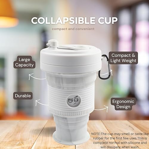 Miniatura 2 de Taza plegable de silicona de 18 onzas con lindo icono de cara de emoción para tazas de viaje, taza plegable de goma de silicona  Funda de doble