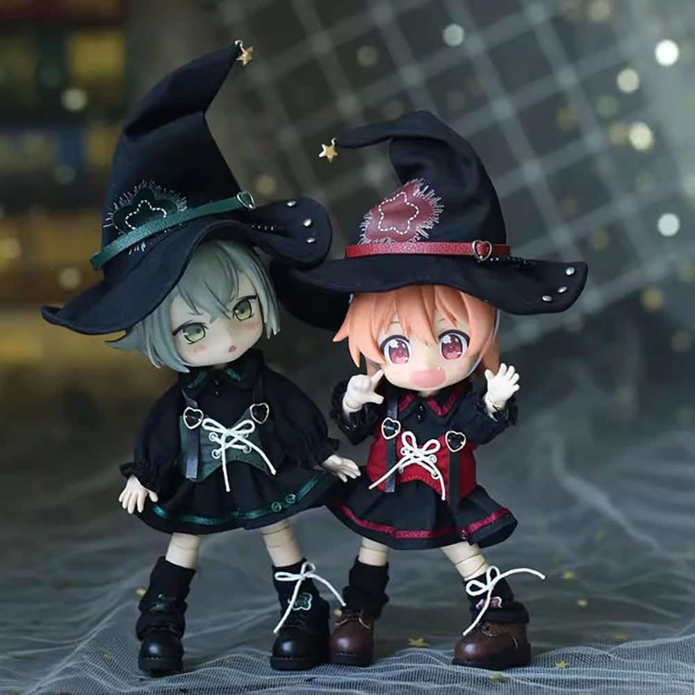 niannyyhouse OB11 Doll Clothes Magic Set, 1/12 Scale Hat Dress Vest Leg Guards, Action Figure Outfit (Green)